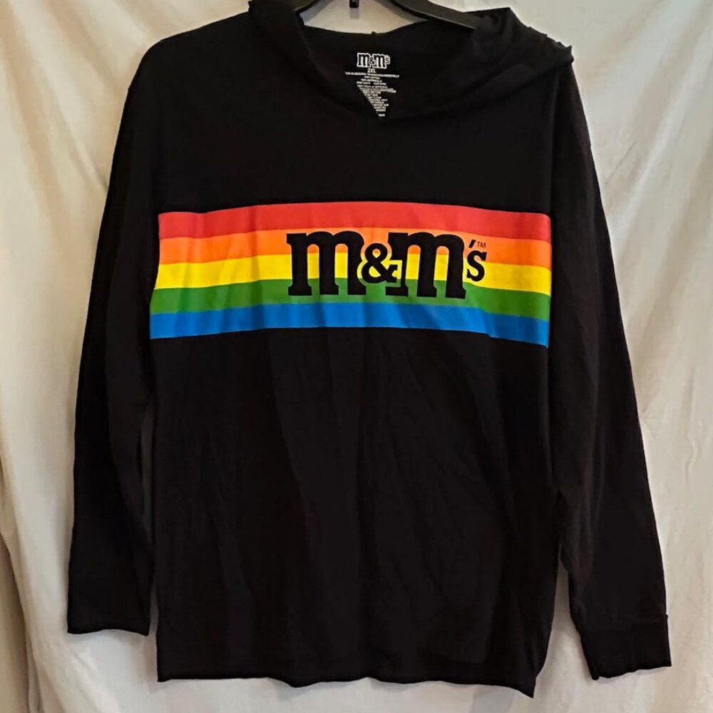 m&m's Adult 2XL Black Color Stripe with Logo Hooded Long Sleeve Top